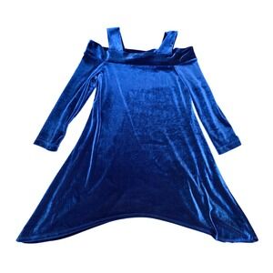 Velvet Cold Shoulder Sharkbite Hem Top Royal Blue Small Y2K 90's‎